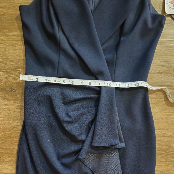 BETSY & ADAM Ruffled Tuxedo Navy Maxi Dress Sleevless Side Slit NWT sz 8 - Picture 10 of 14